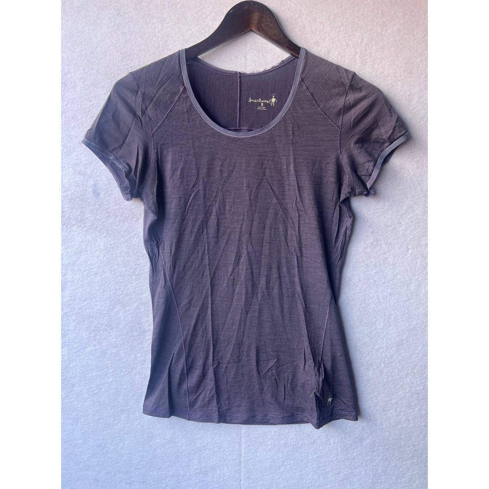 Smartwool Womens Merino Wool Base Layer Short Sleeve Tee Purple Stripe Small